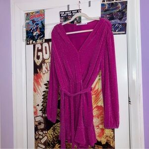 Fraiche by J Metallic Pink Long Sleeve Belted Romper